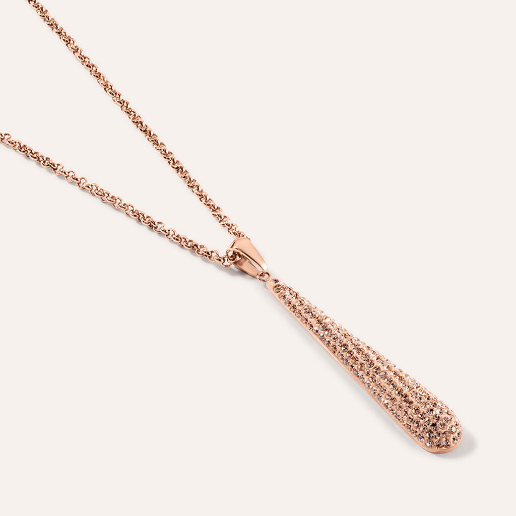 Collana Aura Acciaio Rosa Cristallo