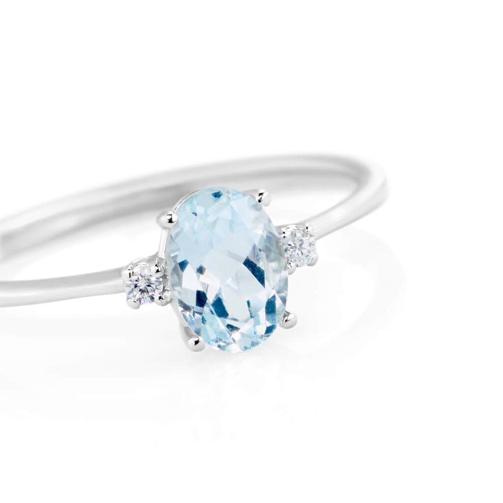 Anello Solitario Acquamarina Oro Bianco Acquamarina Diamante - Anelli con Pietre Donna | Stroili