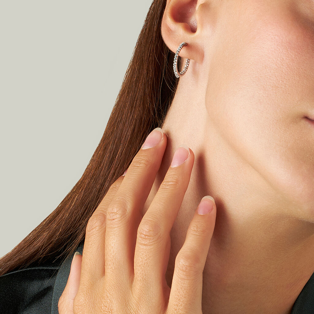 Orecchini A Cerchio Toujours Oro Bianco Cristallo - Orecchini a Cerchio Donna | Stroili