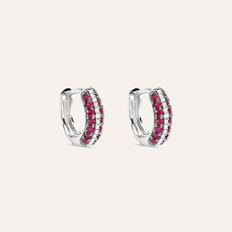 Orecchini A Cerchio Charlotte Oro Bianco Rubino Diamante - Orecchini a Cerchio Donna | Stroili