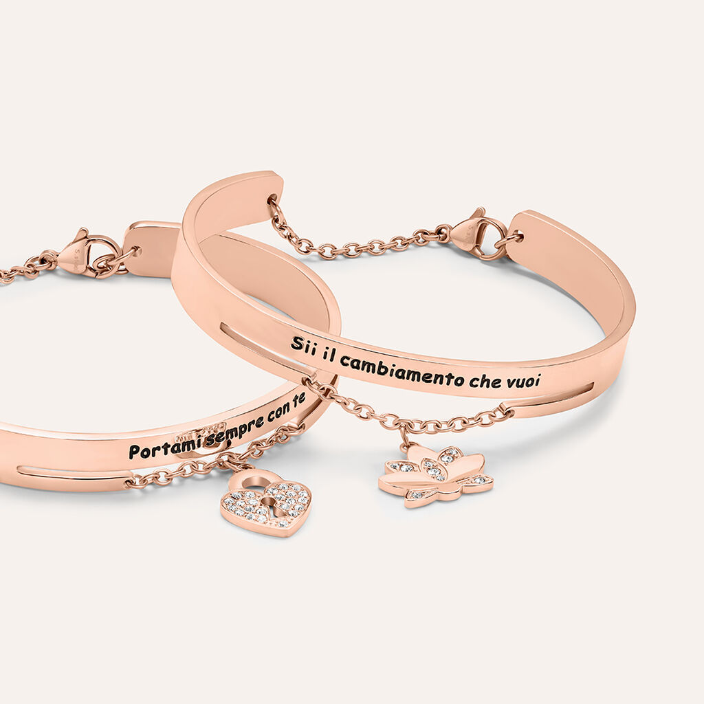 Bangle Lady Message Acciaio Rosa Cristallo - Bracciali Rigidi Donna | Stroili
