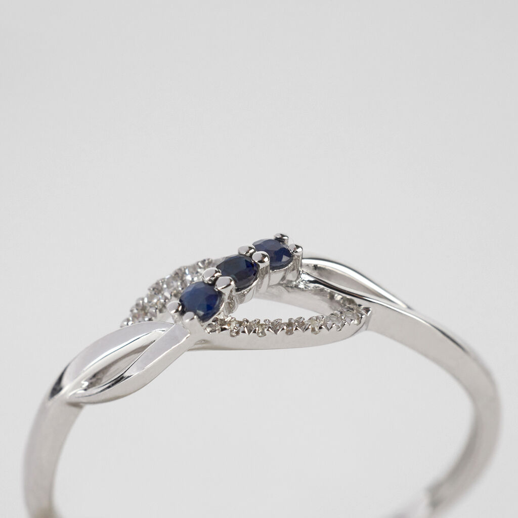 Anello Fantasia Charlotte Oro Bianco Zaffiro Diamante - Anelli con Pietre Donna | Stroili