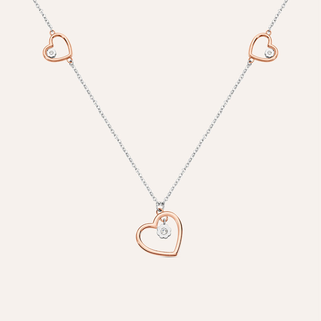 Collana Sunrise Acciaio Bicolore Bianco / Rosa Cristallo