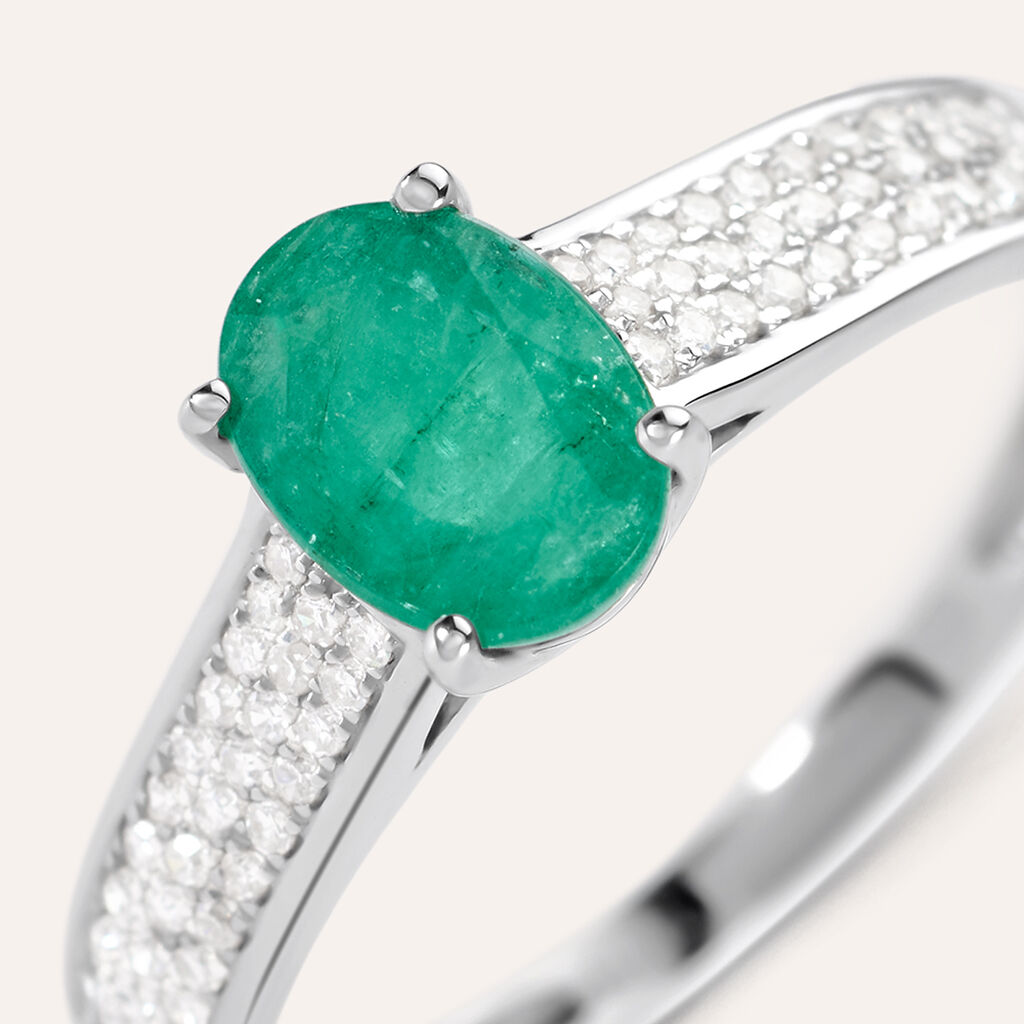 Anello Solitario Charlotte Oro Bianco Smeraldo Diamante