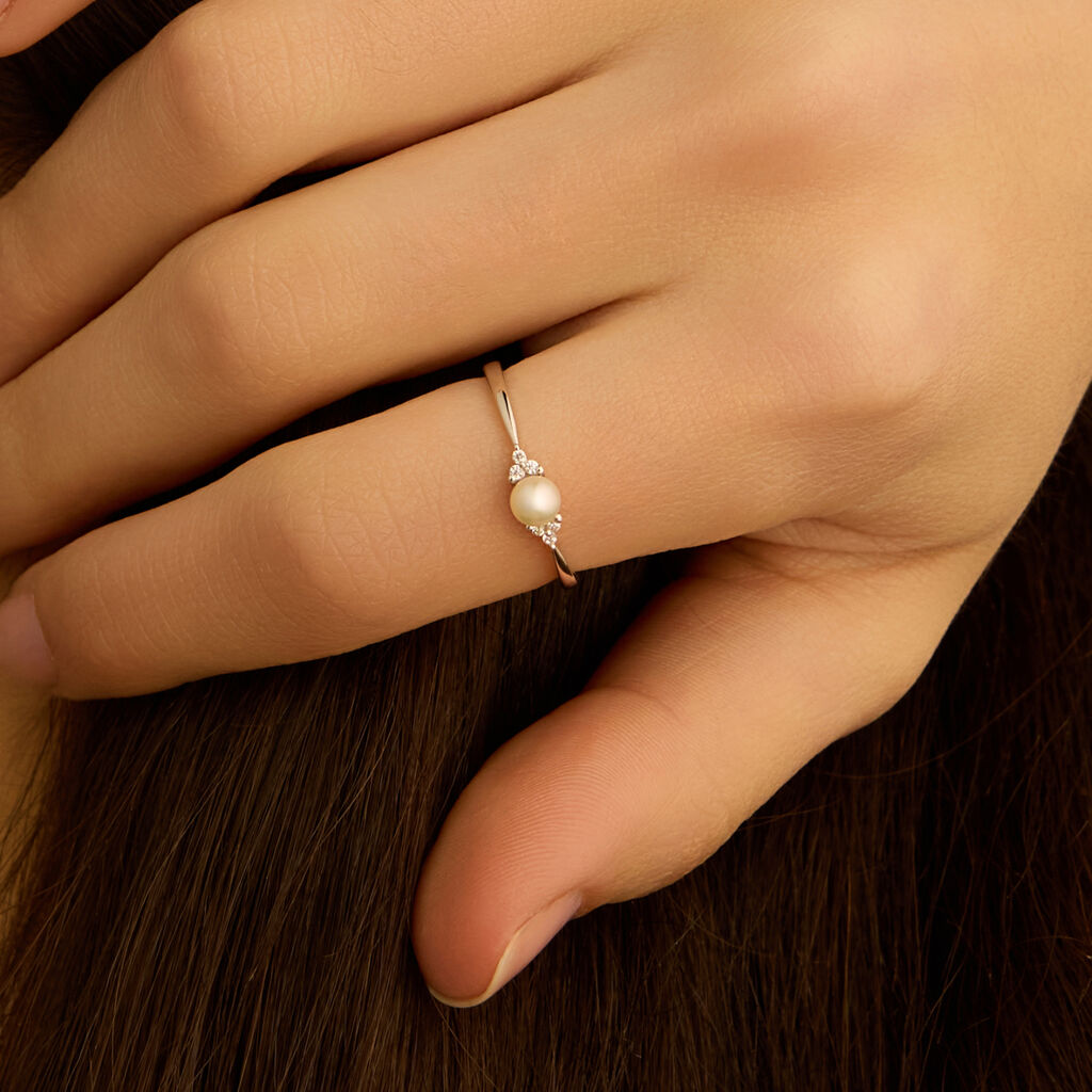 Anello Solitario Gabrielle Oro Bianco Perla D'Acqua Dolce Cubic Zirconia - Anelli con Pietre Donna | Stroili
