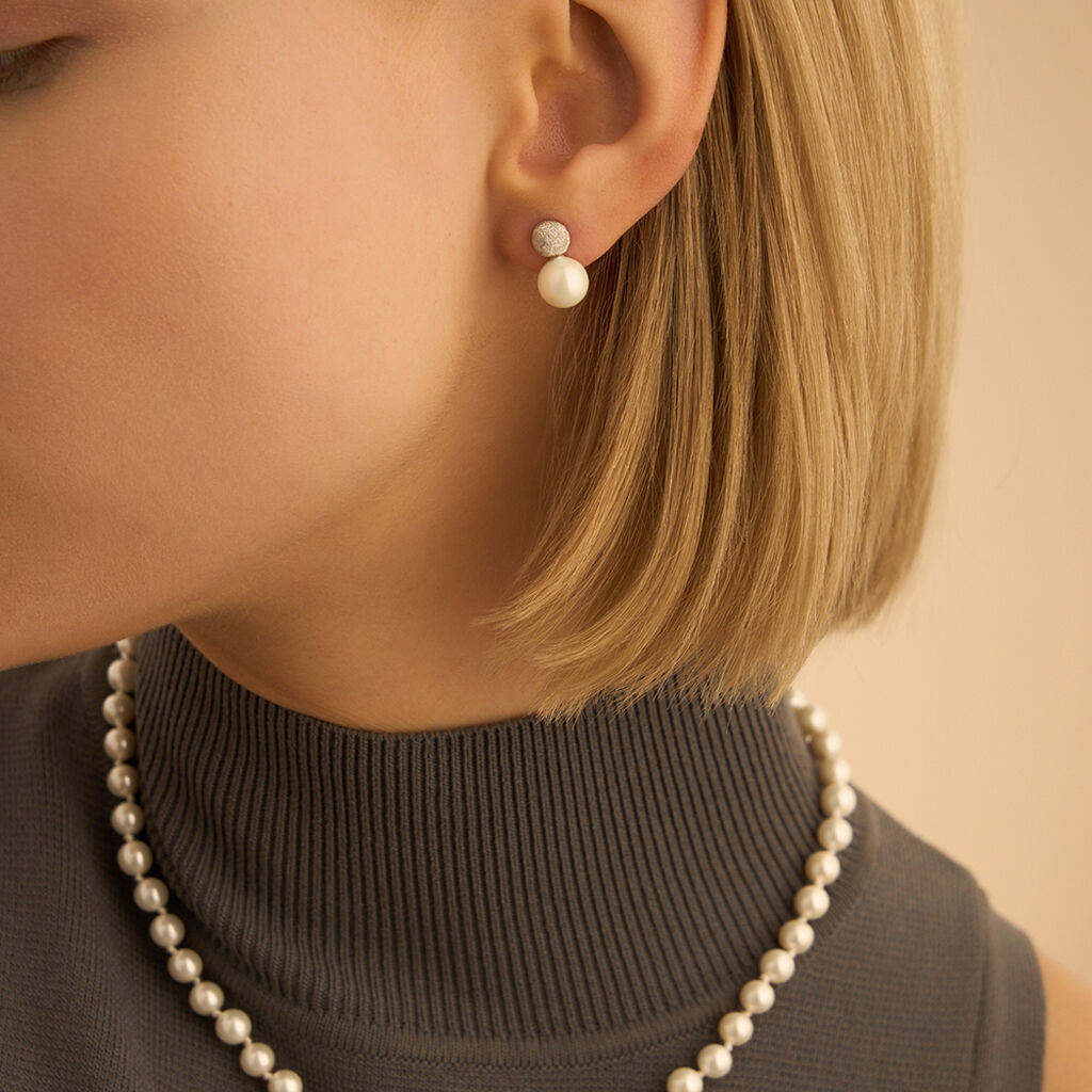 Orecchini Lobo Silver Pearls Argento Rodiato Perla sintentica