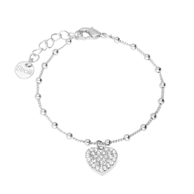 Bracciale a palline in ottone rodiato con cuore e strass - Bracciali Donna | Stroili