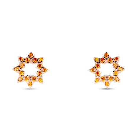 Orecchini a lobo sole in argento rosato e zirconi arancioni - Orecchini a Lobo Donna | Stroili