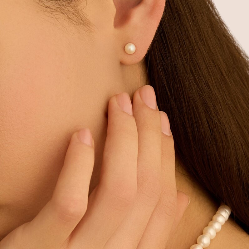 Orecchini Lobo Gabrielle Oro Bianco Perla D'Acqua Dolce - Orecchini a Lobo Donna | Stroili