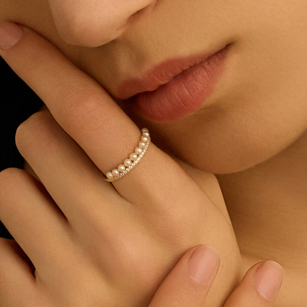 Anello Riviere Gabrielle Oro Giallo Perla D'Acqua Dolce Cubic Zirconia