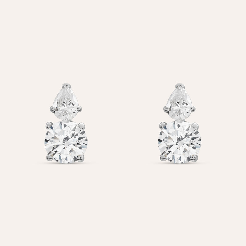 Orecchini Lobo Doppio Punto Luce Claire Oro Bianco Cubic Zirconia - Orecchini a Lobo Donna | Stroili