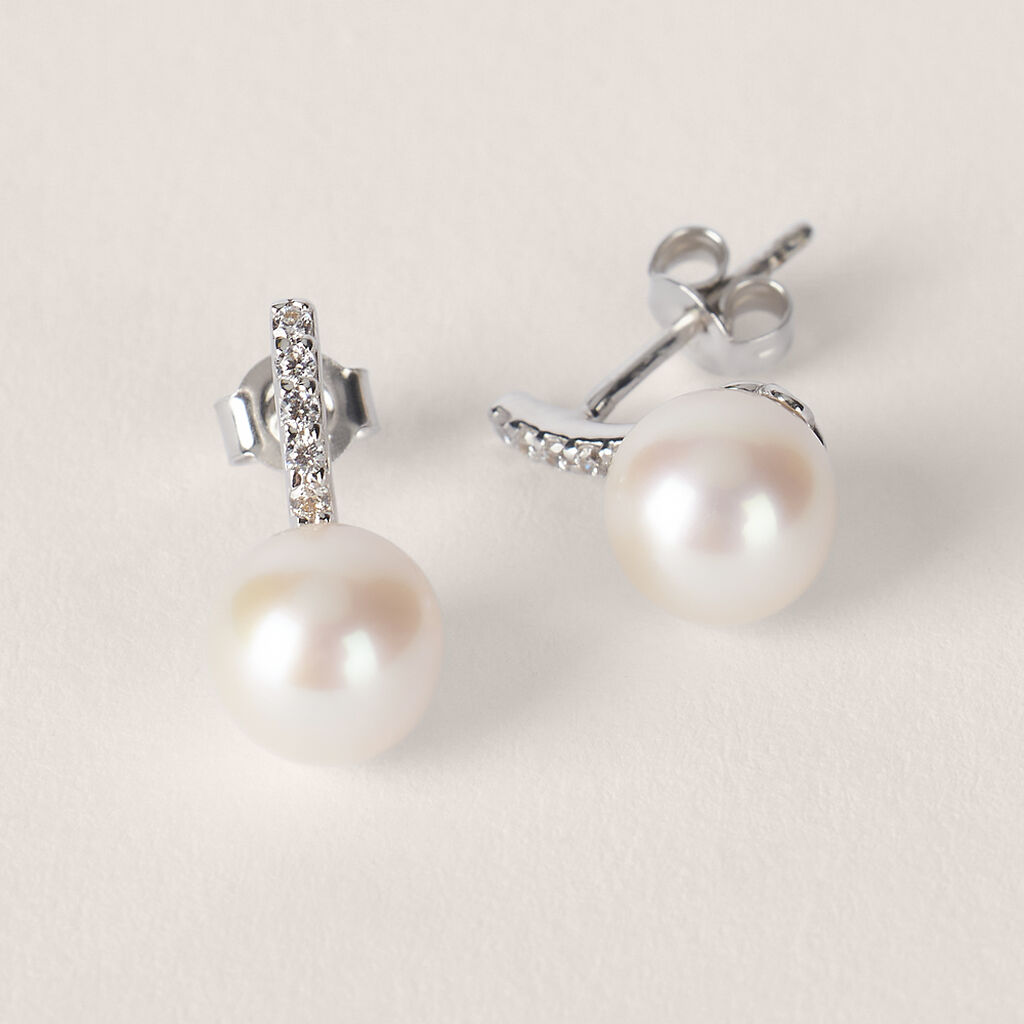 Orecchini Lobo Gabrielle Oro Bianco Perla D'Acqua Dolce Cubic Zirconia - Orecchini a Lobo Donna | Stroili