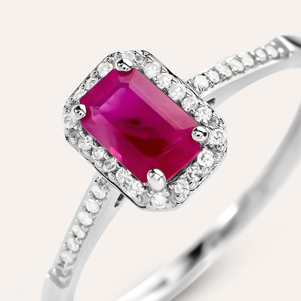 Anello Solitario Charlotte Oro Bianco Rubino E Diamanti