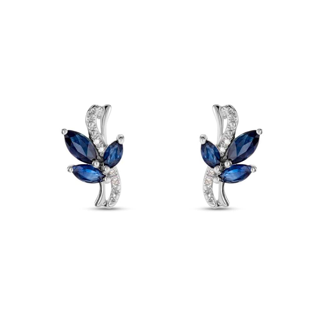 Orecchini Lobo Charlotte Oro Bianco Zaffiro Diamante - Orecchini a Lobo Donna | Stroili