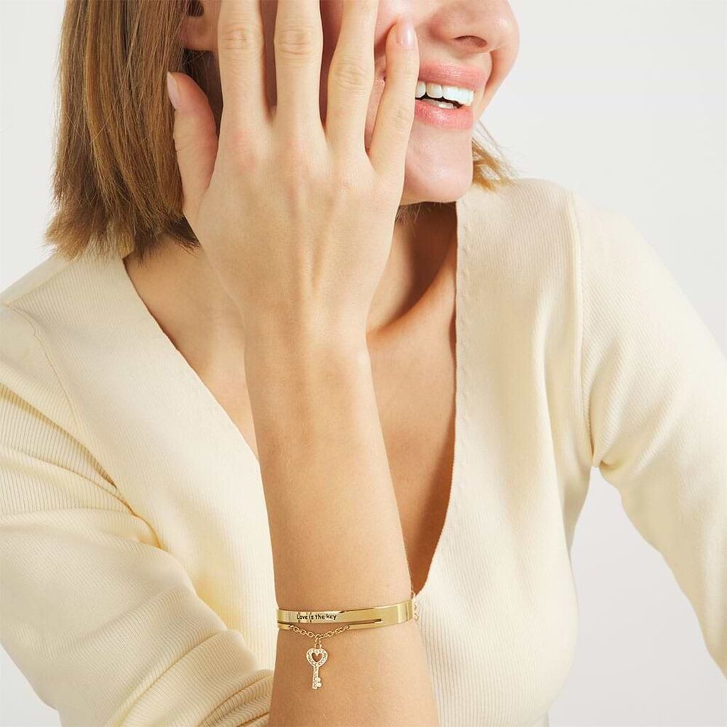 Bangle Lady Message Acciaio Dorato Cristallo - Bracciali Rigidi Donna | Stroili