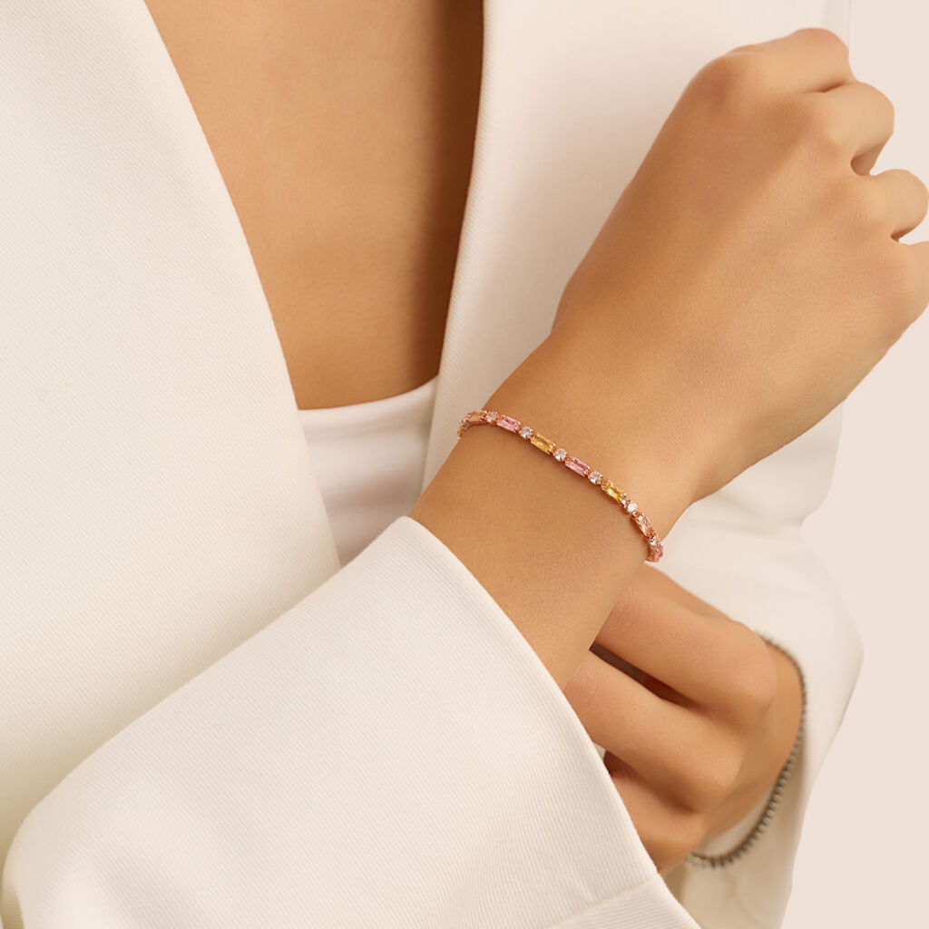 Bracciale Tennis Romantic Shine Ottone Rosa Cristallo
