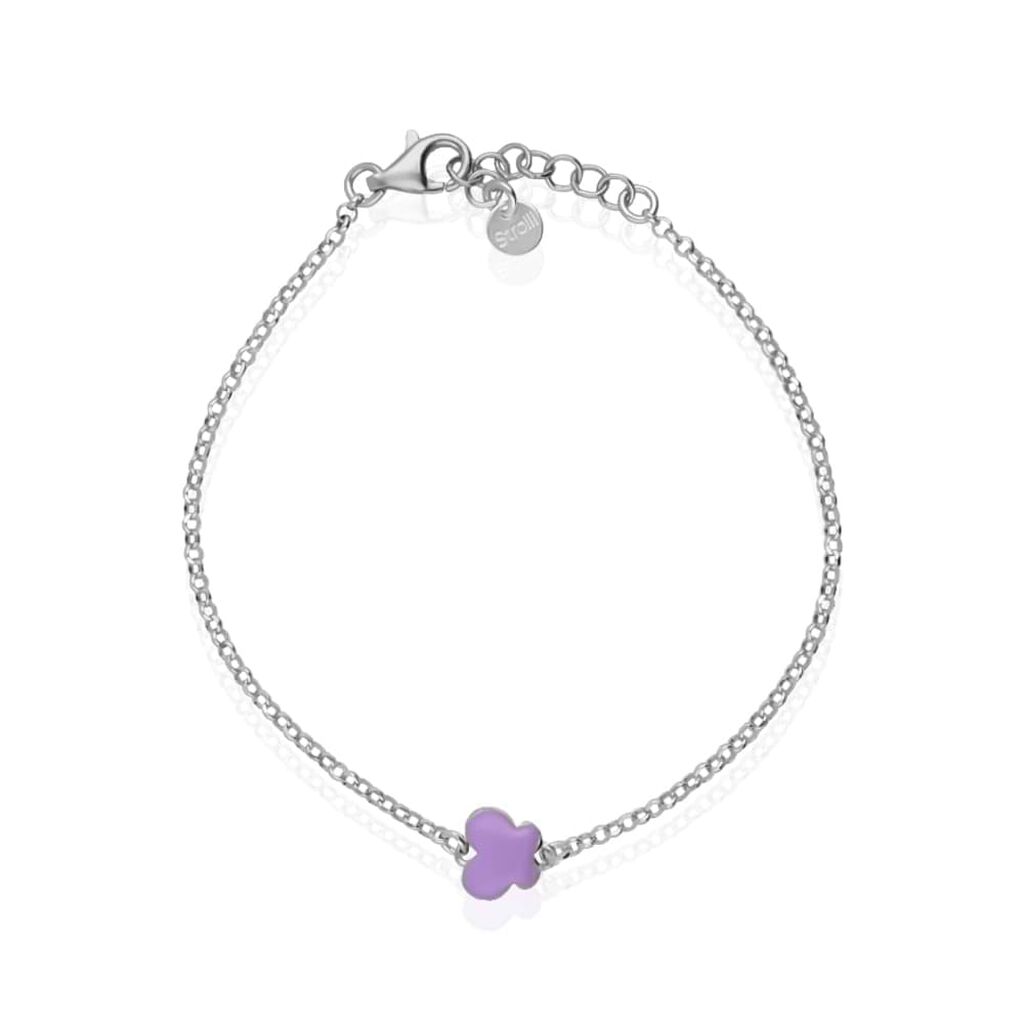 Bracciale in argento rodiato e smalto viola con simbolo farfalla