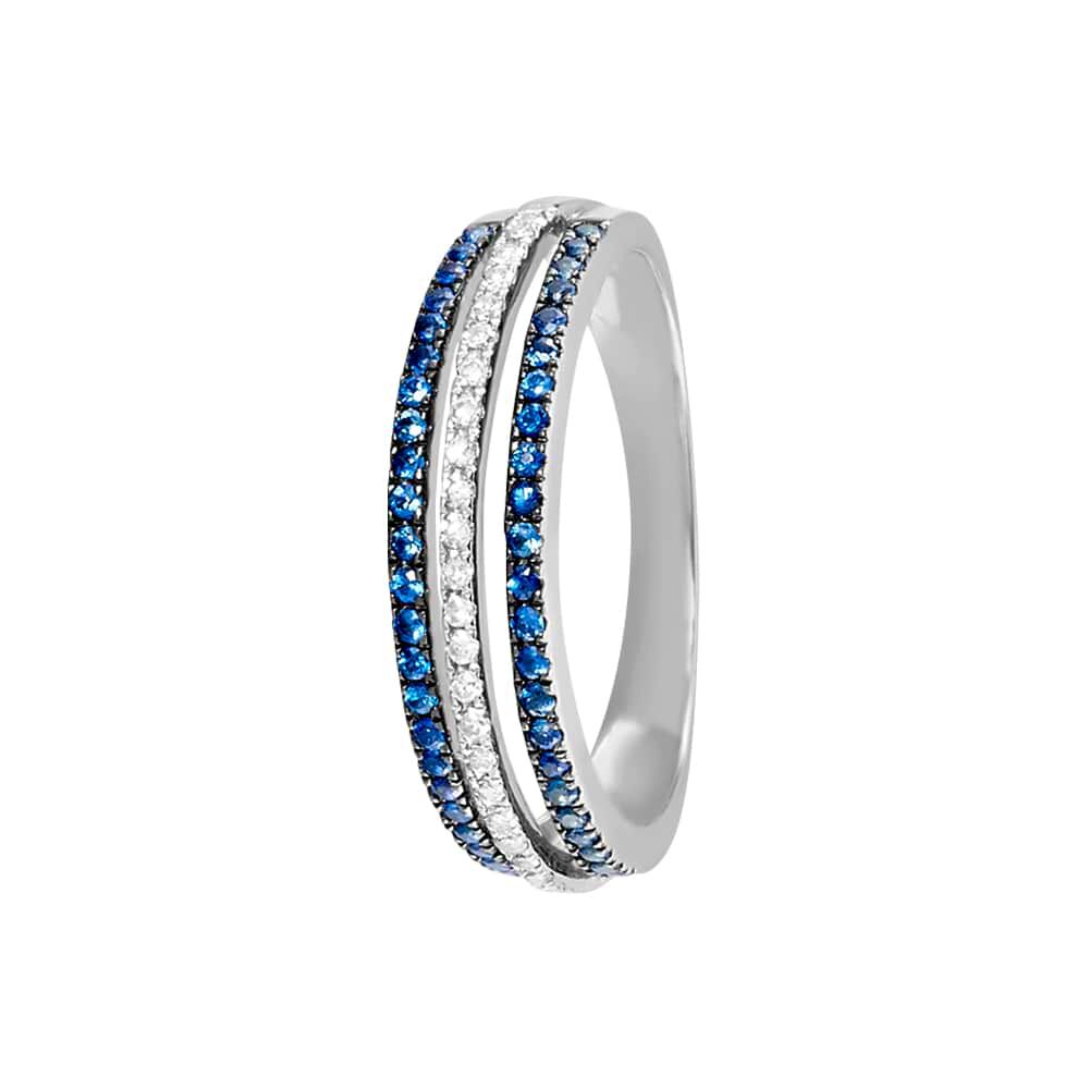 Anello Fascia Elizabeth Crown Oro Bianco Zaffiro Diamante
