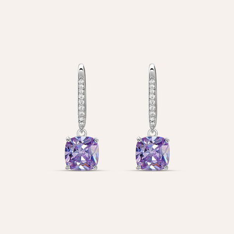 Orecchini Pendenti A Monachella In Argento 925 Con Zircone Rotondo – Cristallo Clear CZ, Placcato Rodio, Cod. QE1045-001