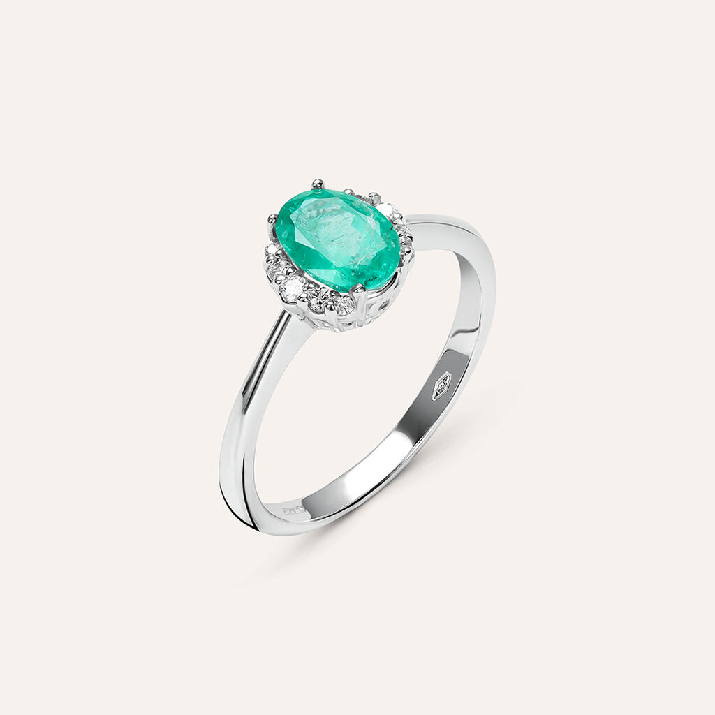 Anello Solitario Elizabeth Crown Oro Bianco Smeraldo Diamante