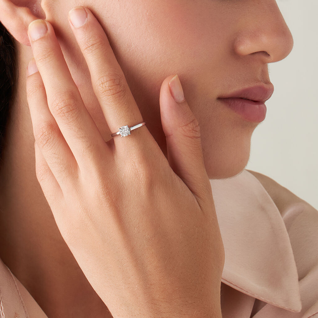 Anello Solitario Petali Oro Bianco Diamante - Anelli con Pietre Donna | Stroili