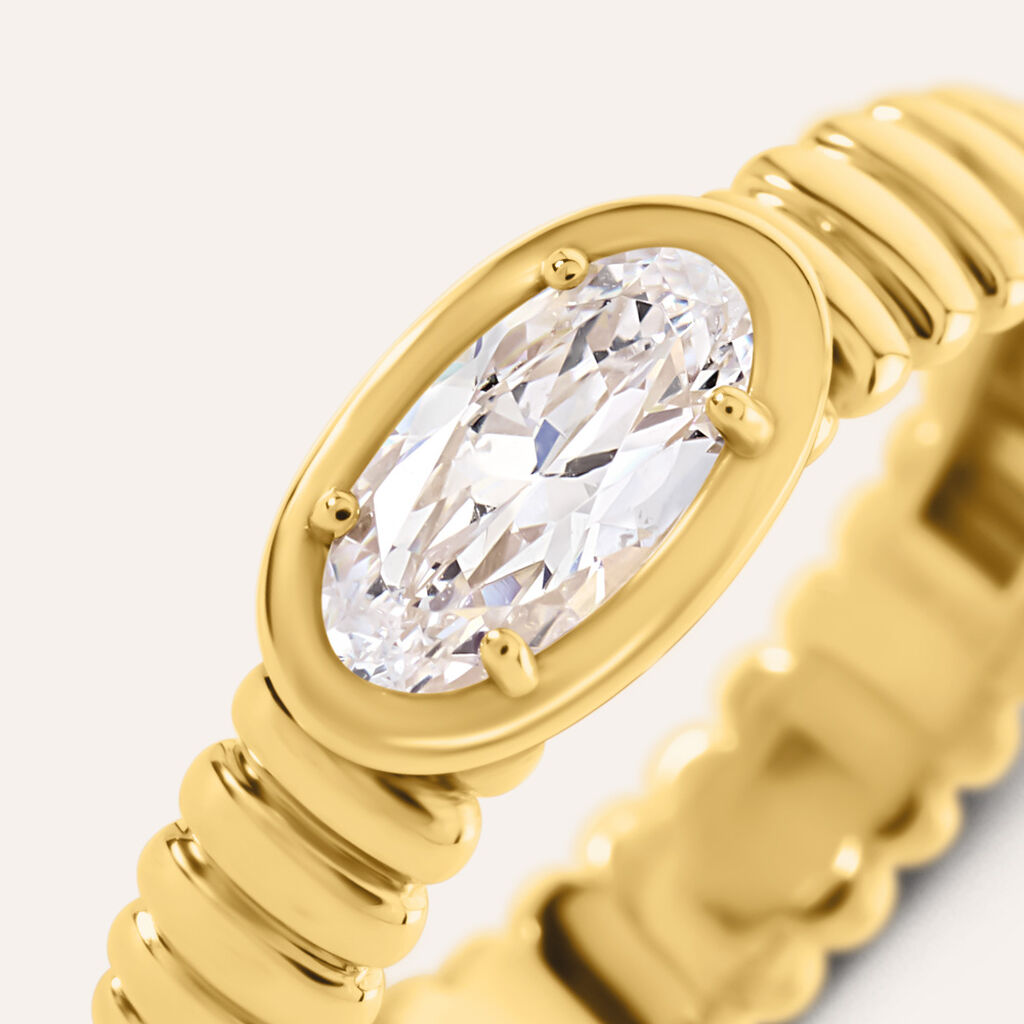 Anello Solitario Desideria Argento Nobile Dorato Cubic Zirconia