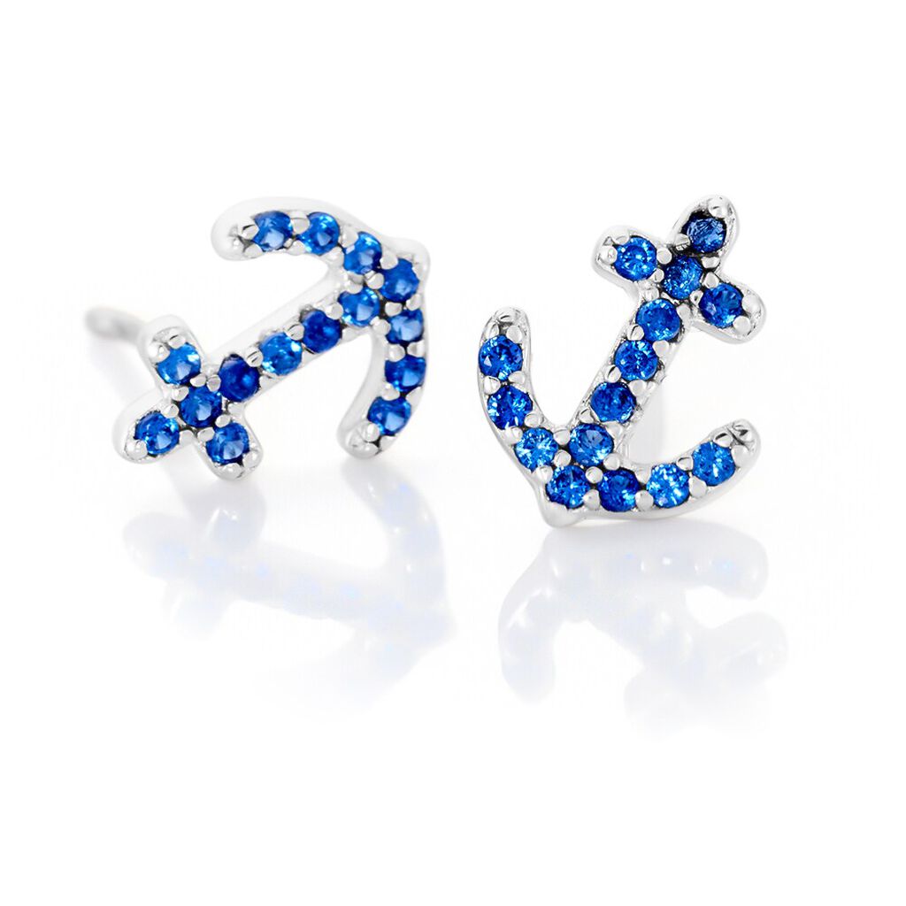Orecchini a lobo ancora in argento e zirconi blu - Orecchini a Lobo Donna | Stroili