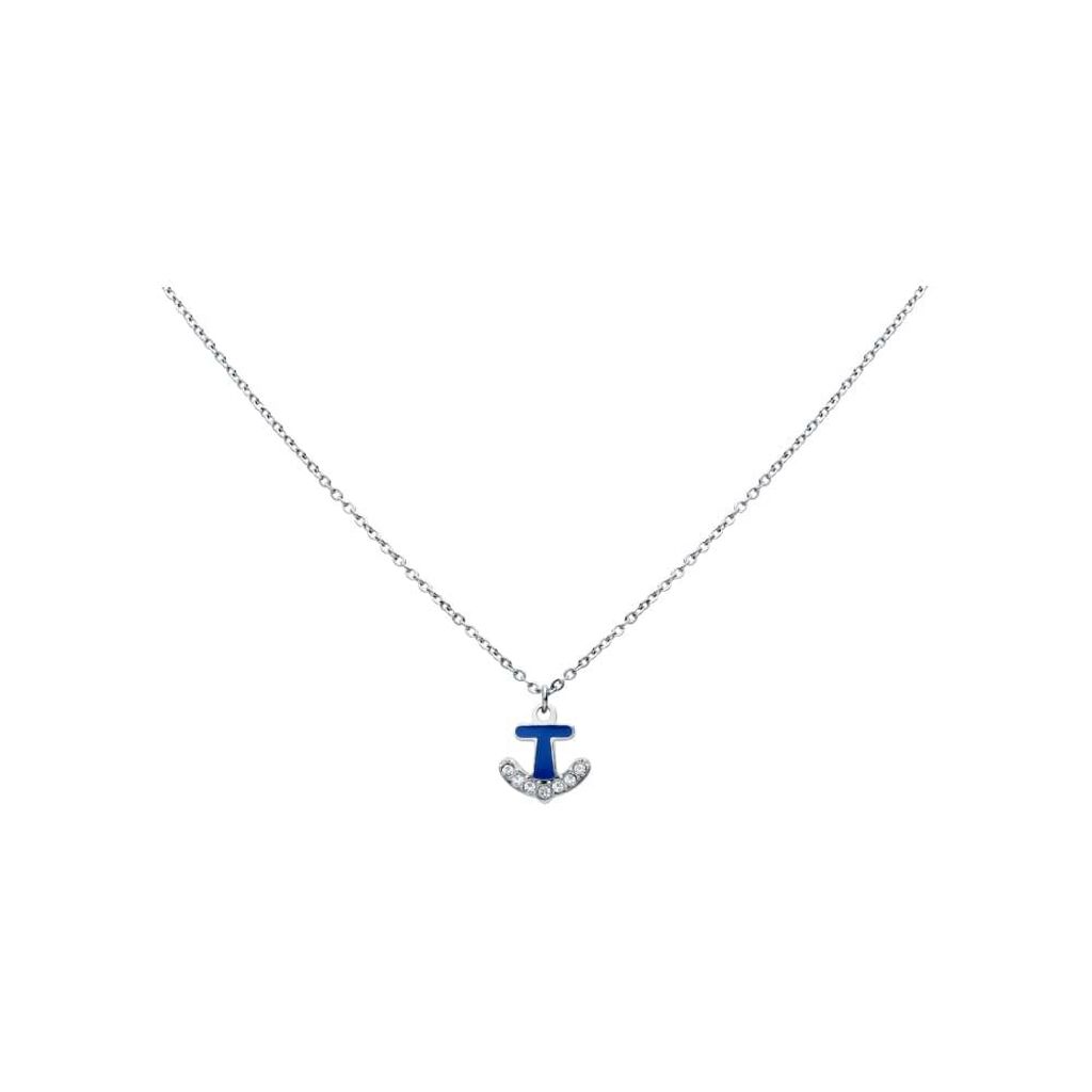 Girocollo con ciondolo ancora blu in acciaio e strass