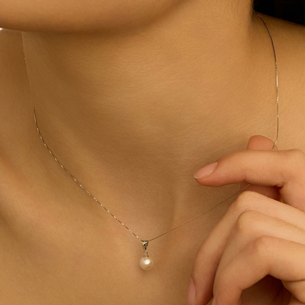 Collana Gabrielle Oro Bianco Perla D'Acqua Dolce