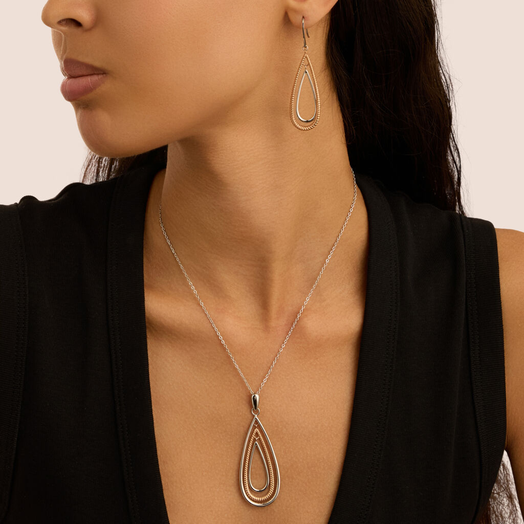 Orecchini Pendenti Sunrise Acciaio Bicolore Bianco / Rosa