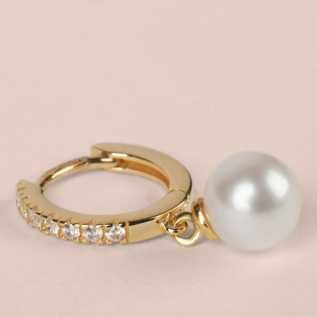 Orecchini A Cerchio Gabrielle Oro Giallo Perla D'Acqua Dolce Cubic Zirconia