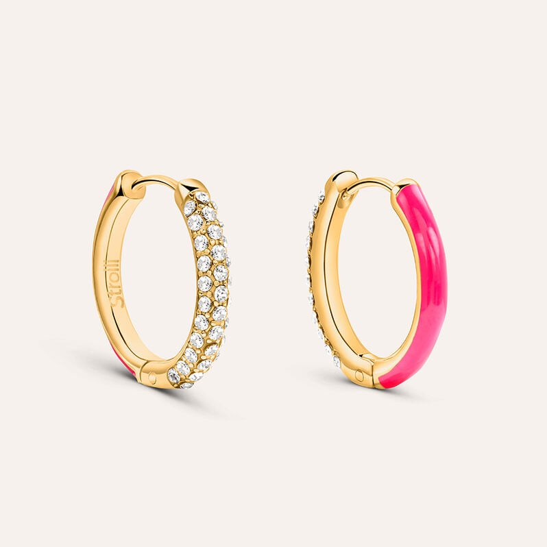 Orecchini A Cerchio Lady Sweet Acciaio Dorato Cristallo - Orecchini a Cerchio Donna | Stroili