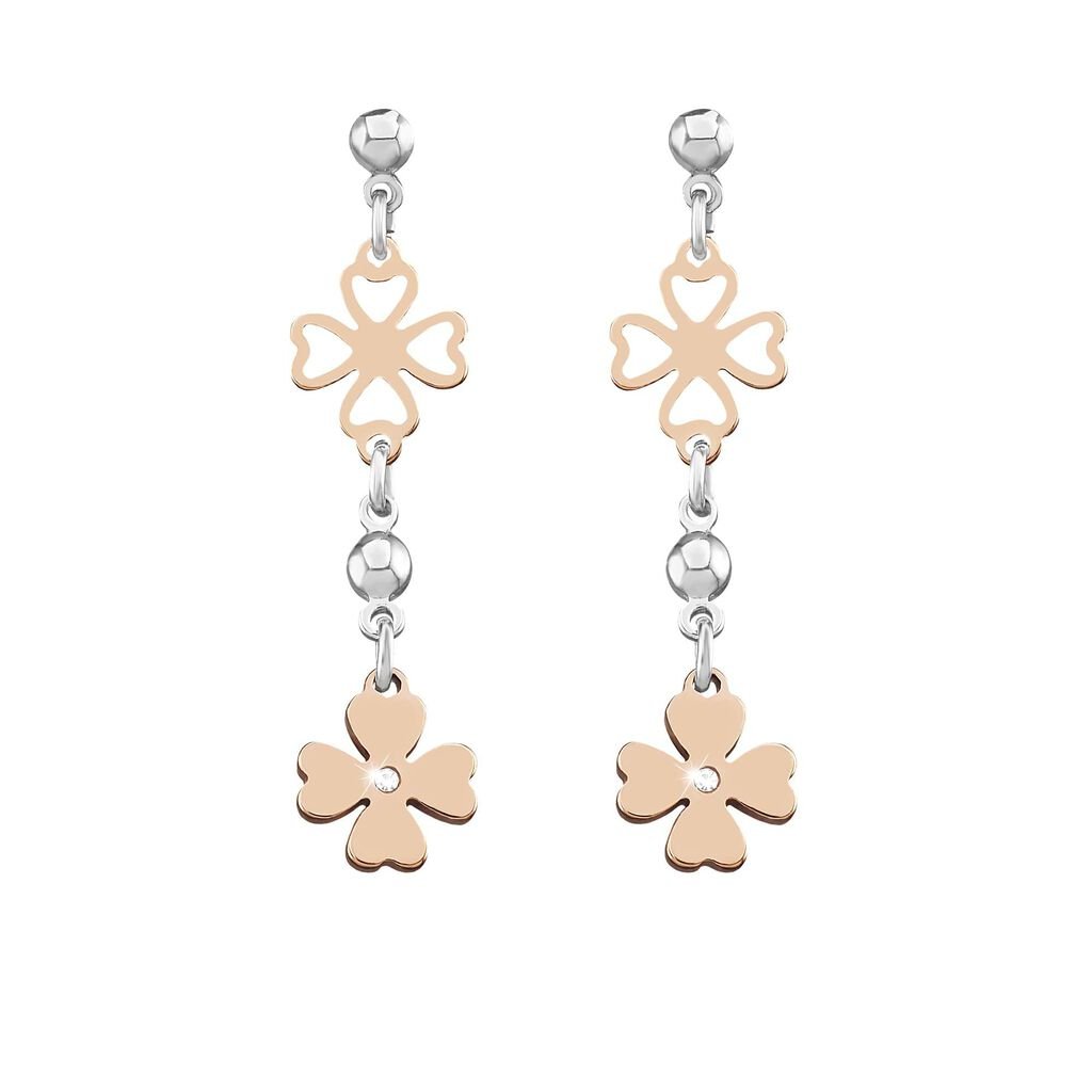 Bracciale charms cuore in acciaio bicolore e cristalli