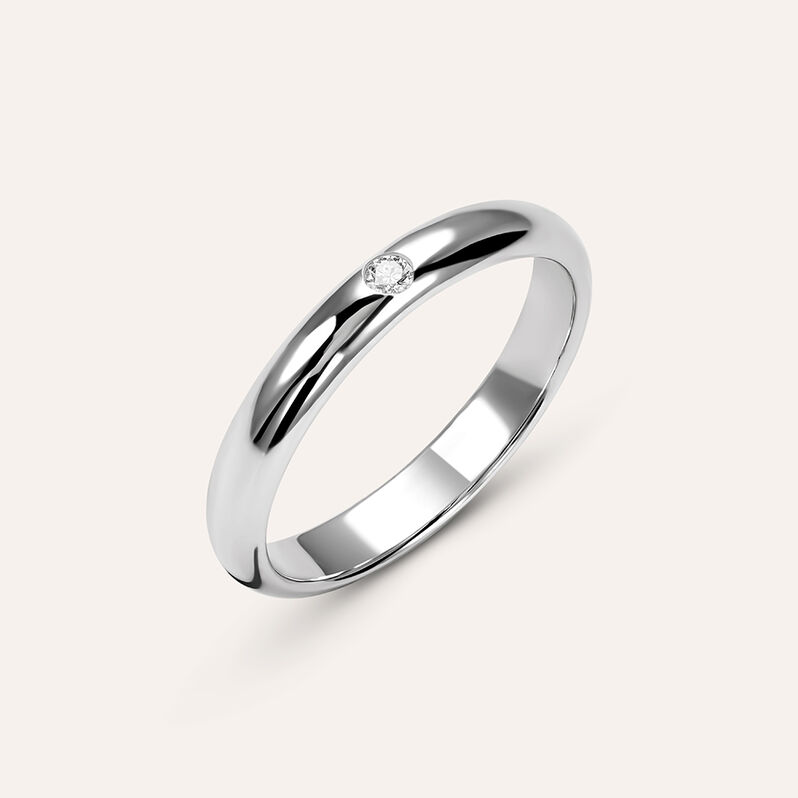 Fede Classica Leggera 3.2 mm Oro Bianco Diamante - Anelli con Incisione Unisex | Stroili