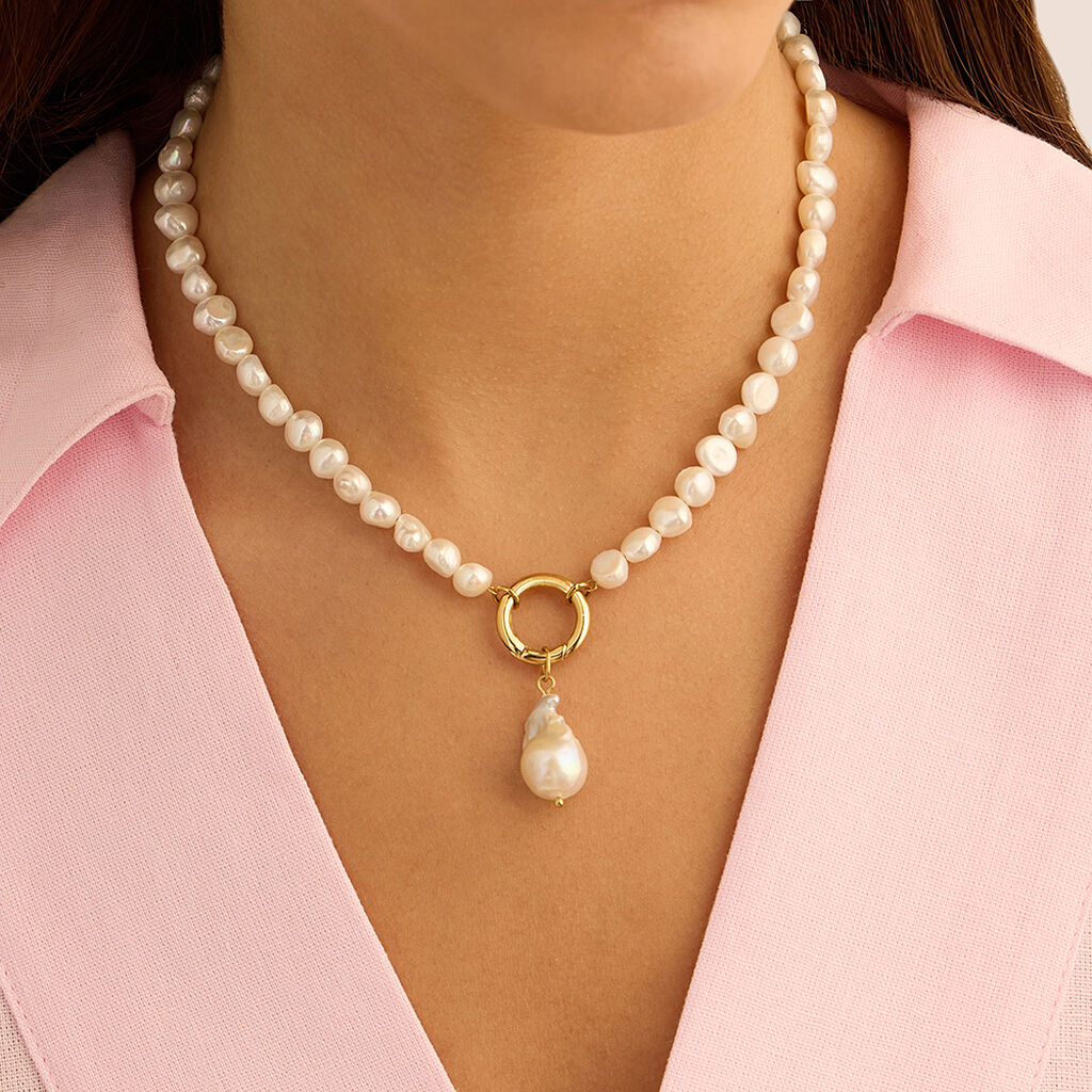 Pendente Radiance Acciaio Dorato Perla D'Acqua Dolce