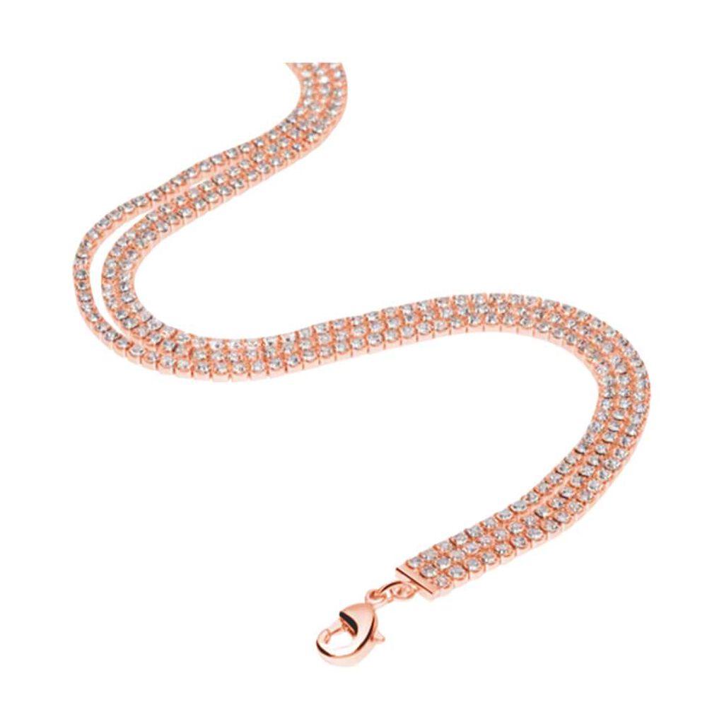 Collana multifilo in metallo rosato con strass