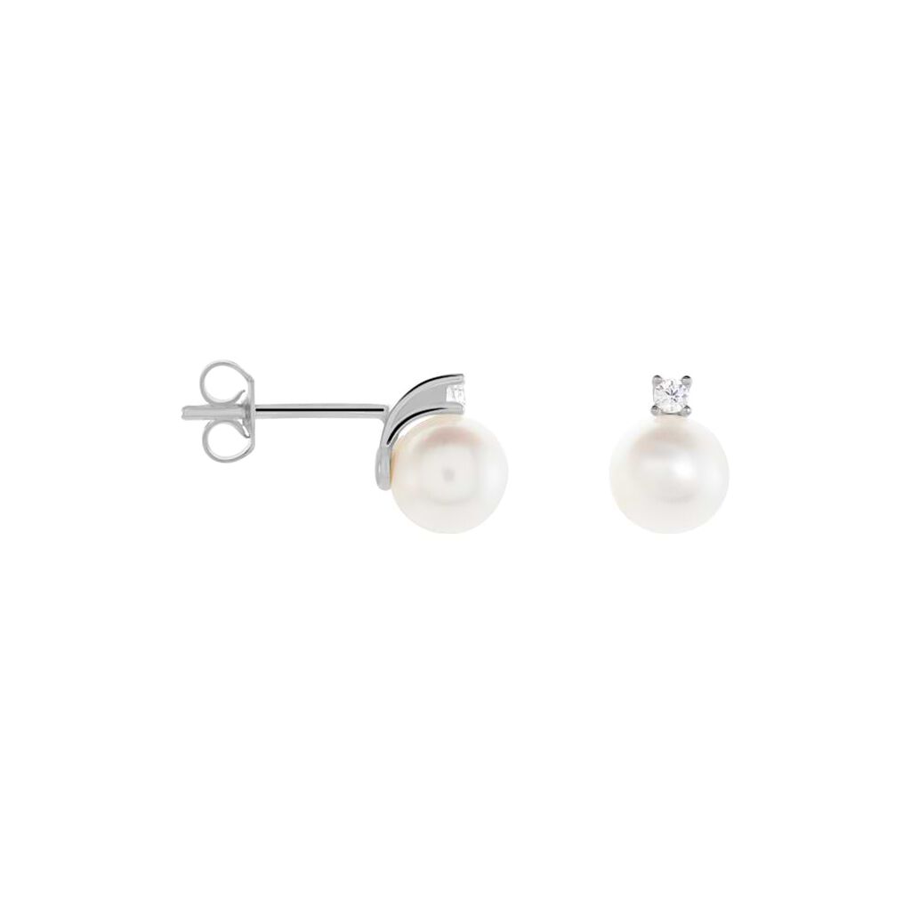 Orecchini Lobo Gabrielle Oro Bianco Perla D'Acqua Dolce Cubic Zirconia - Orecchini a Lobo Donna | Stroili
