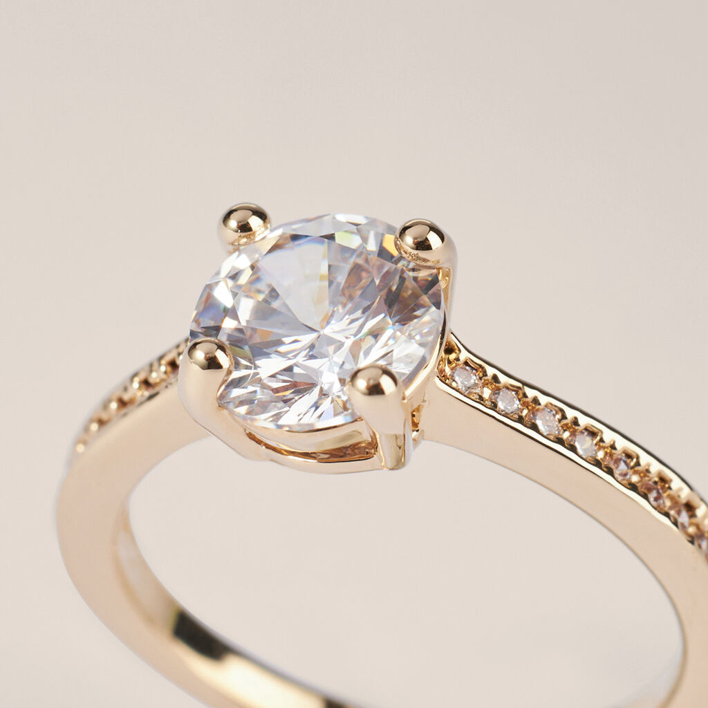 Anello Solitario Golden Dream Placcato Oro Giallo Cubic Zirconia