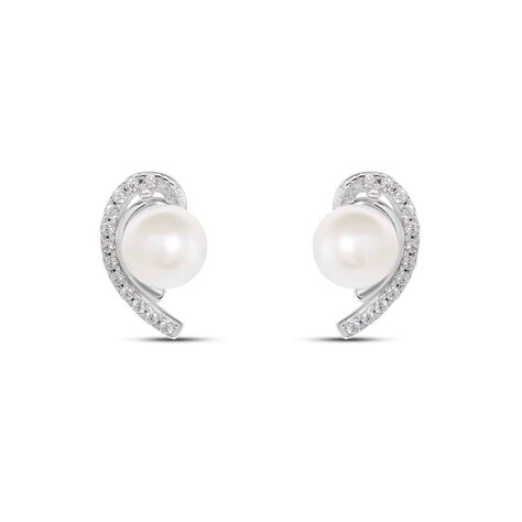 Orecchini Lobo Gabrielle Oro Bianco Perla D'Acqua Dolce Cubic Zirconia - Orecchini a Lobo Donna | Stroili