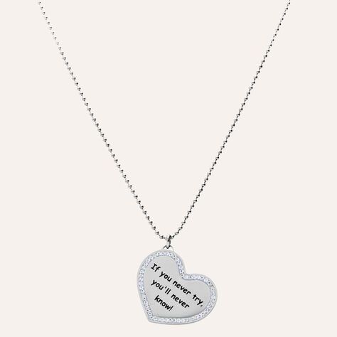 Collana in acciaio e strass a forma di cuore If you never try. you'll never know! - Collane Donna | Stroili