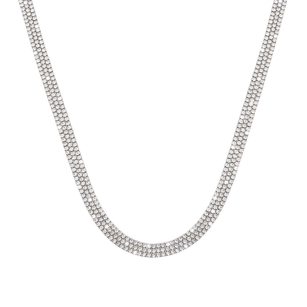 Collana multifilo in metallo rodiato con strass