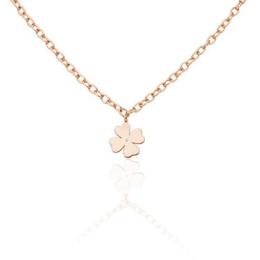 Collana in acciaio rosato e strass con pendente Quadrifoglio