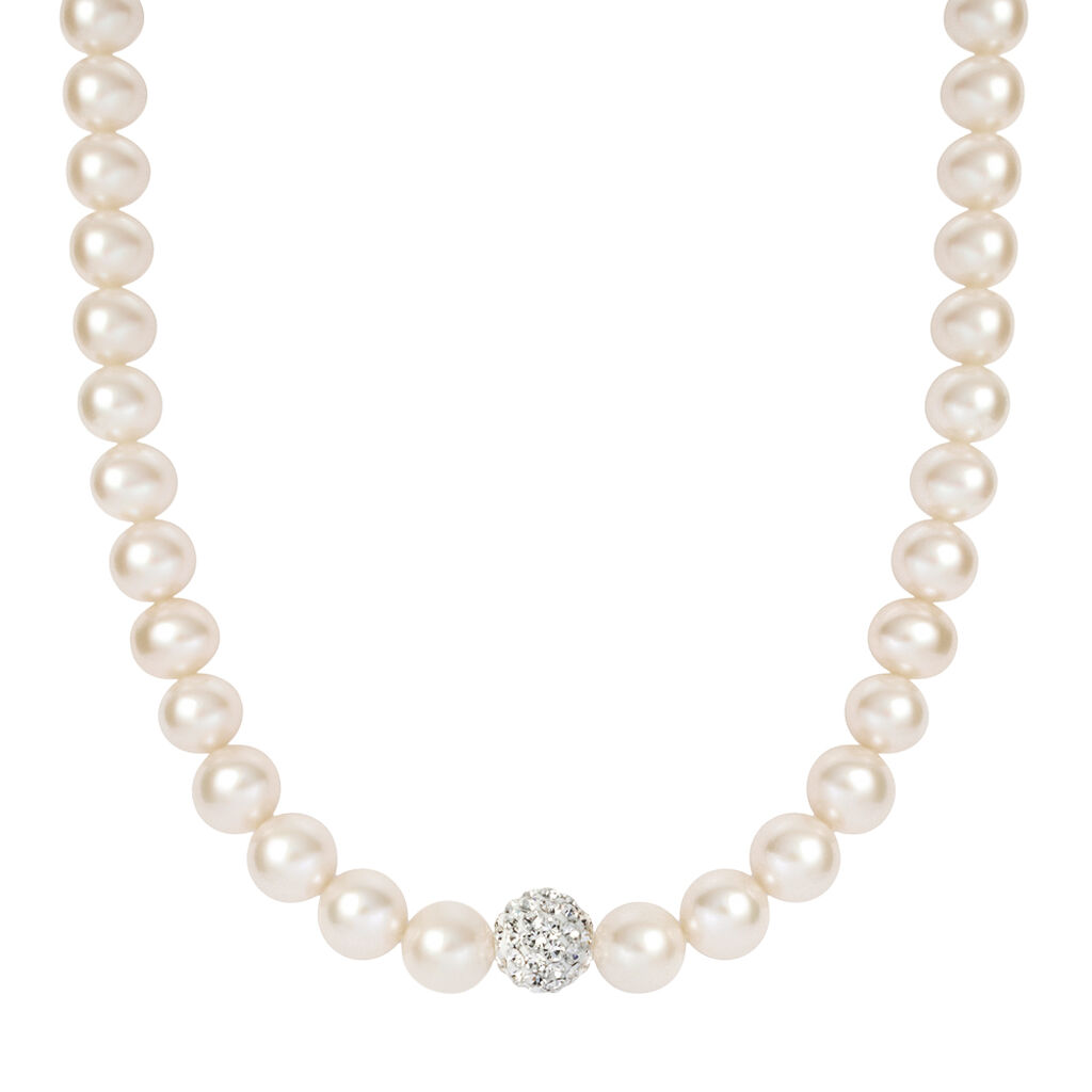 Collana Gabrielle Oro Bianco Perla D'Acqua Dolce Cristallo - Collane Donna | Stroili
