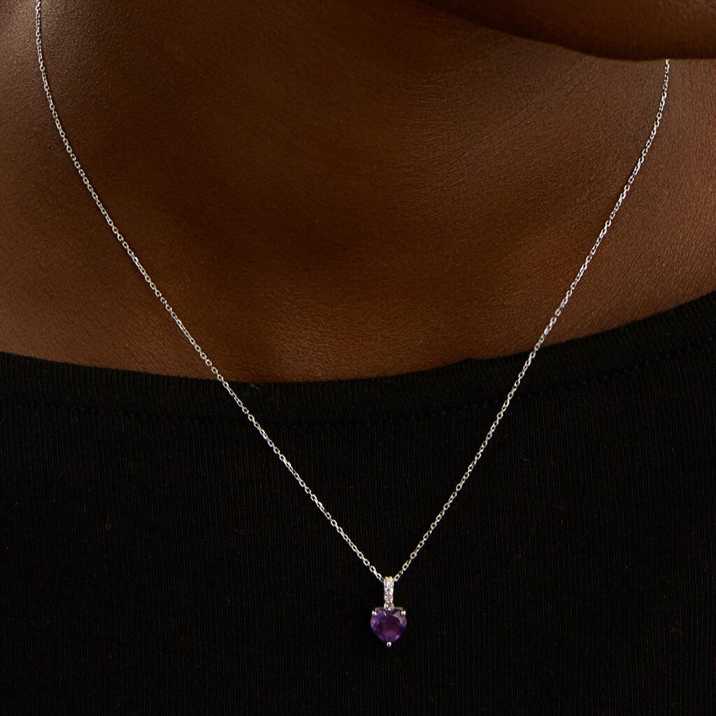 Collana Punto Luce Amélie Oro Bianco Ametista Cubic Zirconia