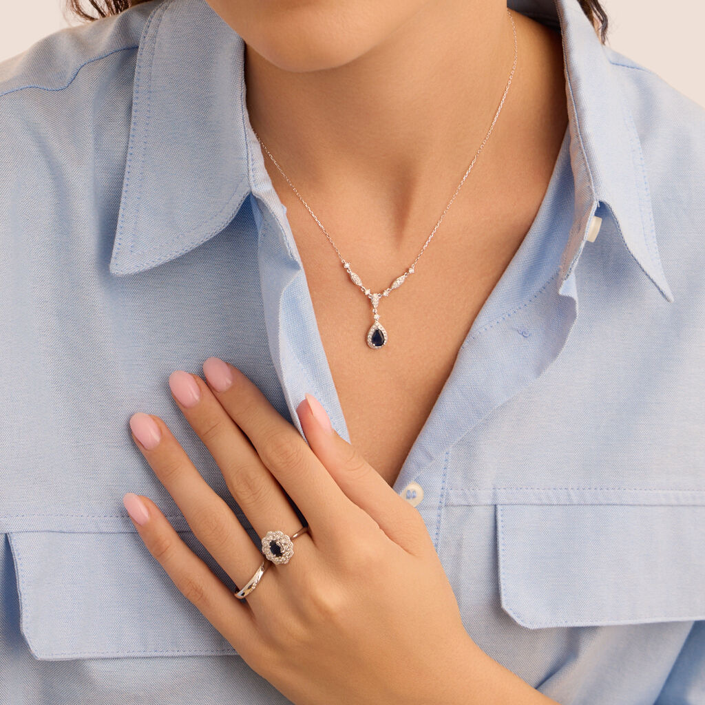 Collana Elizabeth Crown Oro Bianco Zaffiro Diamante