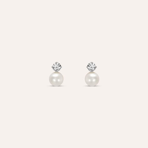 Orecchini Lobo Bon Ton Oro Bianco Perla D'Acqua Dolce Cubic Zirconia - Orecchini a Lobo Donna | Stroili