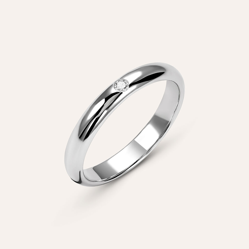 Fede Classica Leggera 3.2 mm Oro Bianco Diamante - Anelli con Incisione Unisex | Stroili