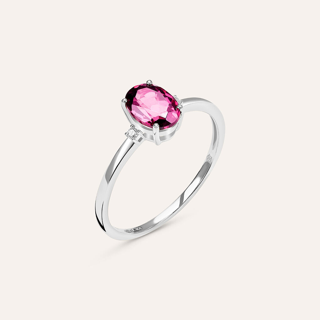 Anello Solitario Jasmine Oro Bianco Rodolite Diamante - Anelli con Pietre Donna | Stroili