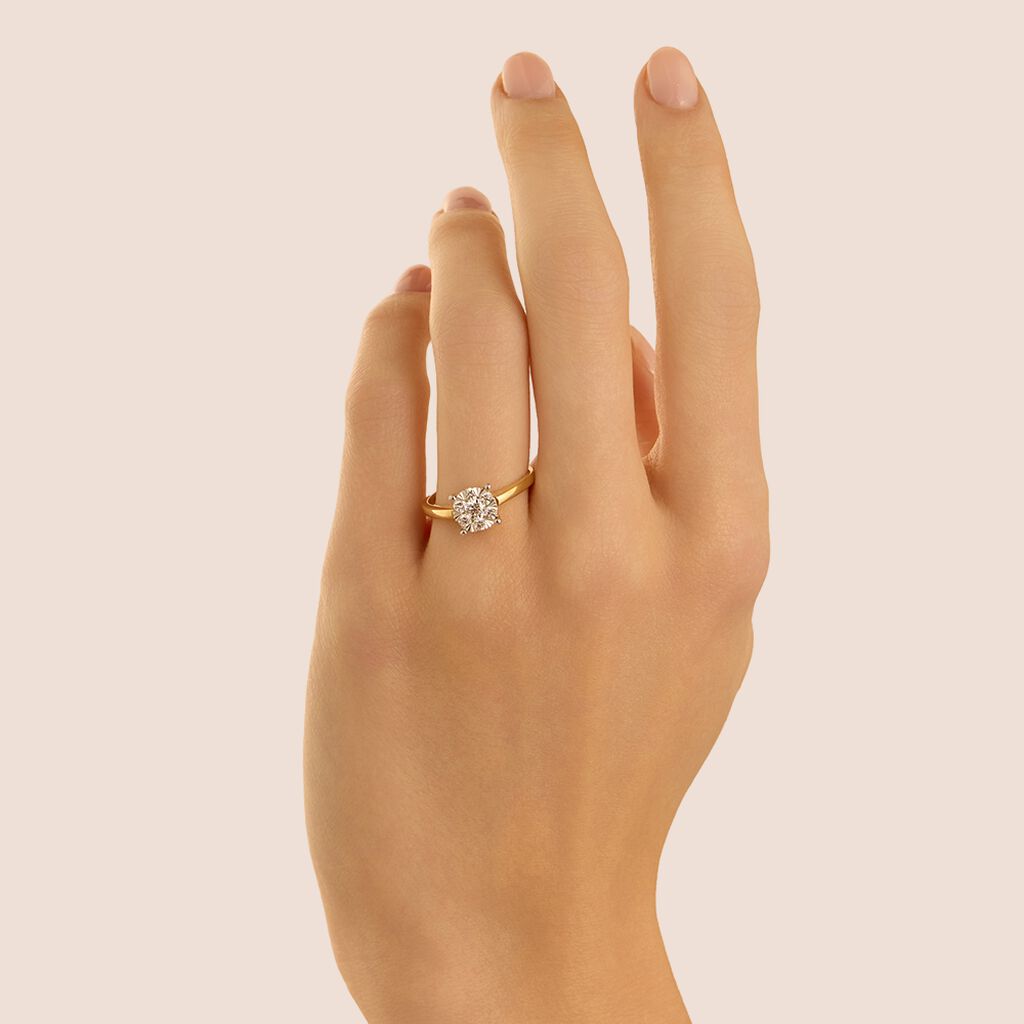 Anello Solitario Petali Oro Giallo Diamante