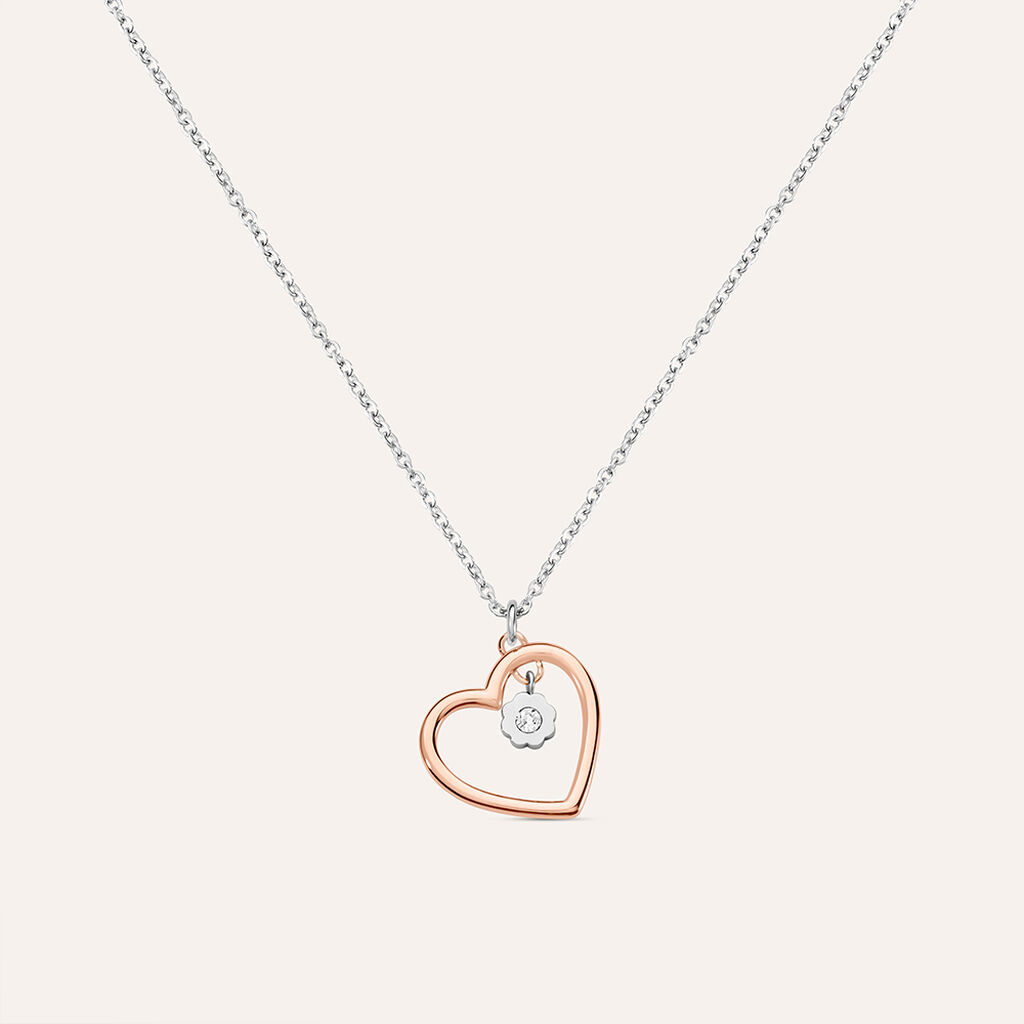 Collana Lady Chic Acciaio Bicolore Cuore e Cristalli